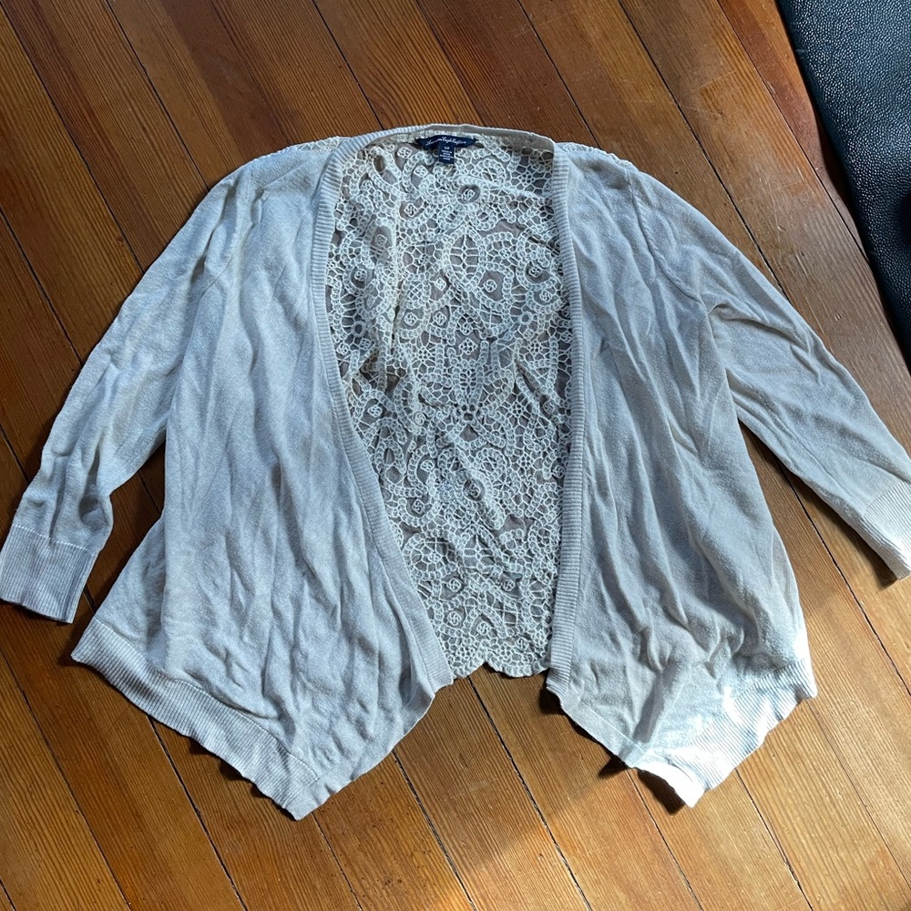 American Eagle Cream & Lace Cardigan